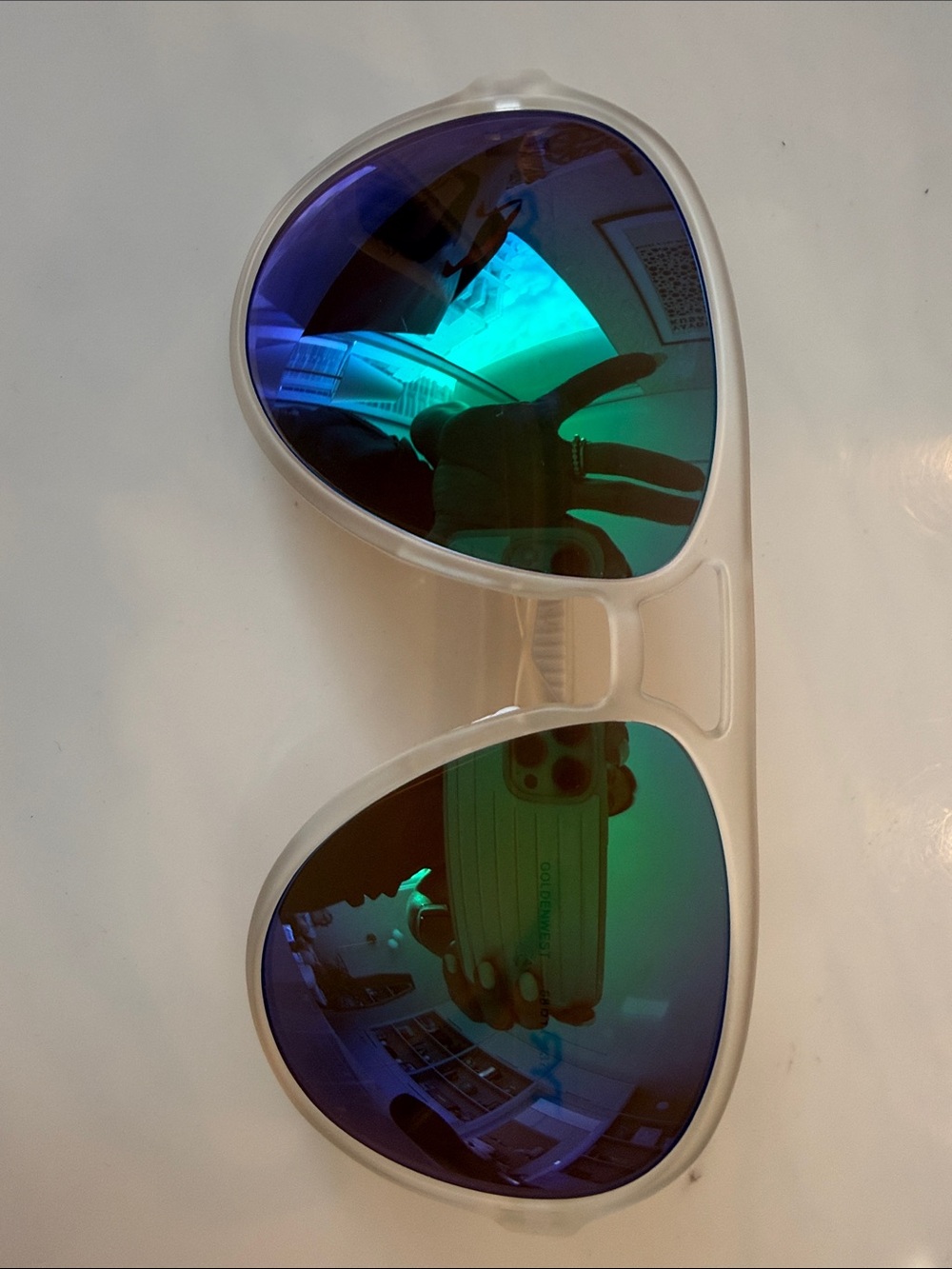 TYR Aviator Sunglasses Clear Frame Green Blue Mirror Lens Never Worn